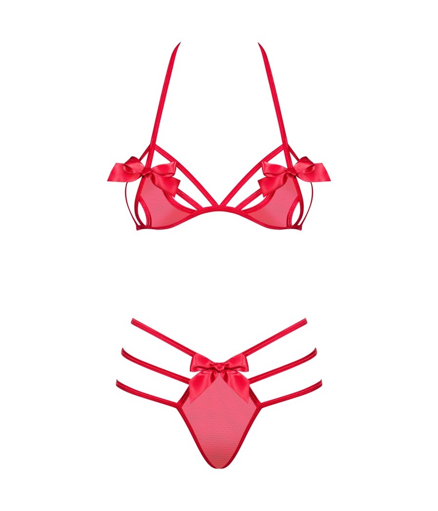 Set Giftella rosso di Obsessive con reggiseno e perizoma morbidi.