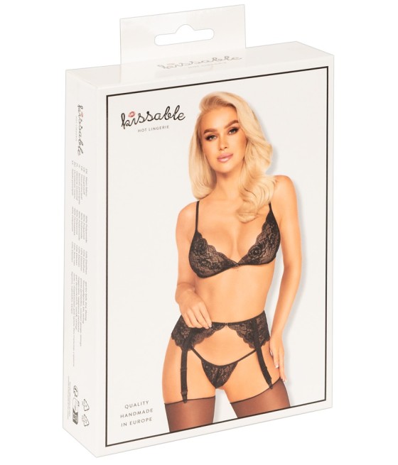 Morbido reggiseno, reggicalze e perizoma di kissable