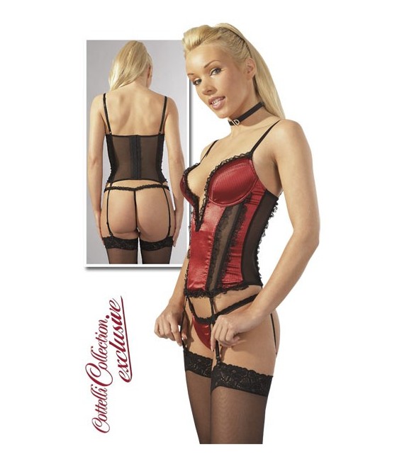 CORSETTO IN RASO ROSSO E PIZZO CON PERIZOMA COORDINATO