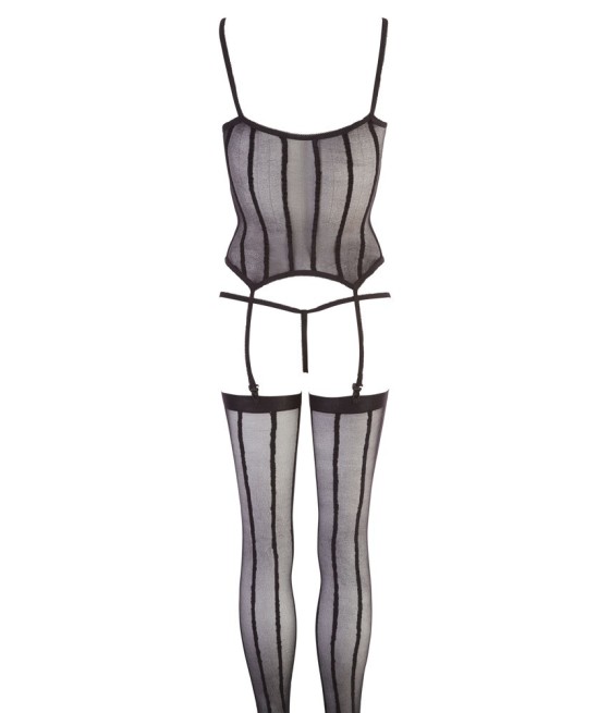 CORSETTO A RIGHE CON GIARRETTIERE REGOLABILI PERIZOMA E CALZE - TAGLIA UNICA