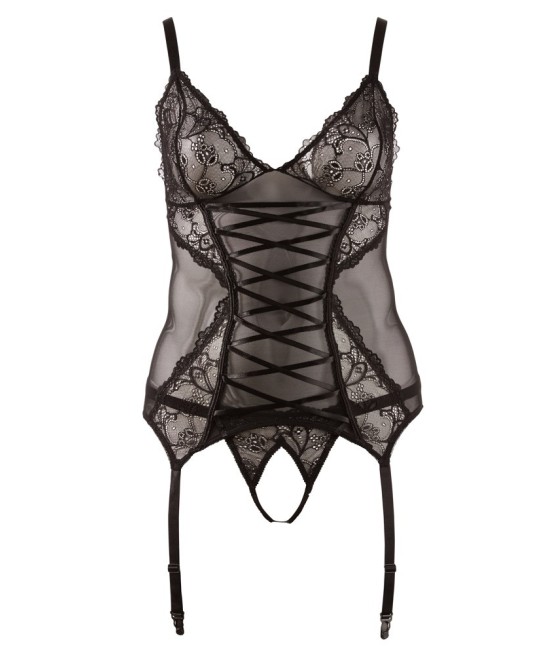 GUEPIERE IN TULLE E PIZZO CON PERIZOMA APERTO