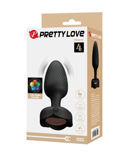 PRETTY LOVE - OLMAN ANAL PLUG WITH  LED LIGHT BLACK 8.8 CM