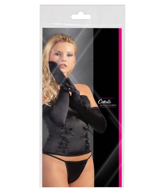 GUANTI LUNGHI IN RASO NERO - TAGLIA UNICA