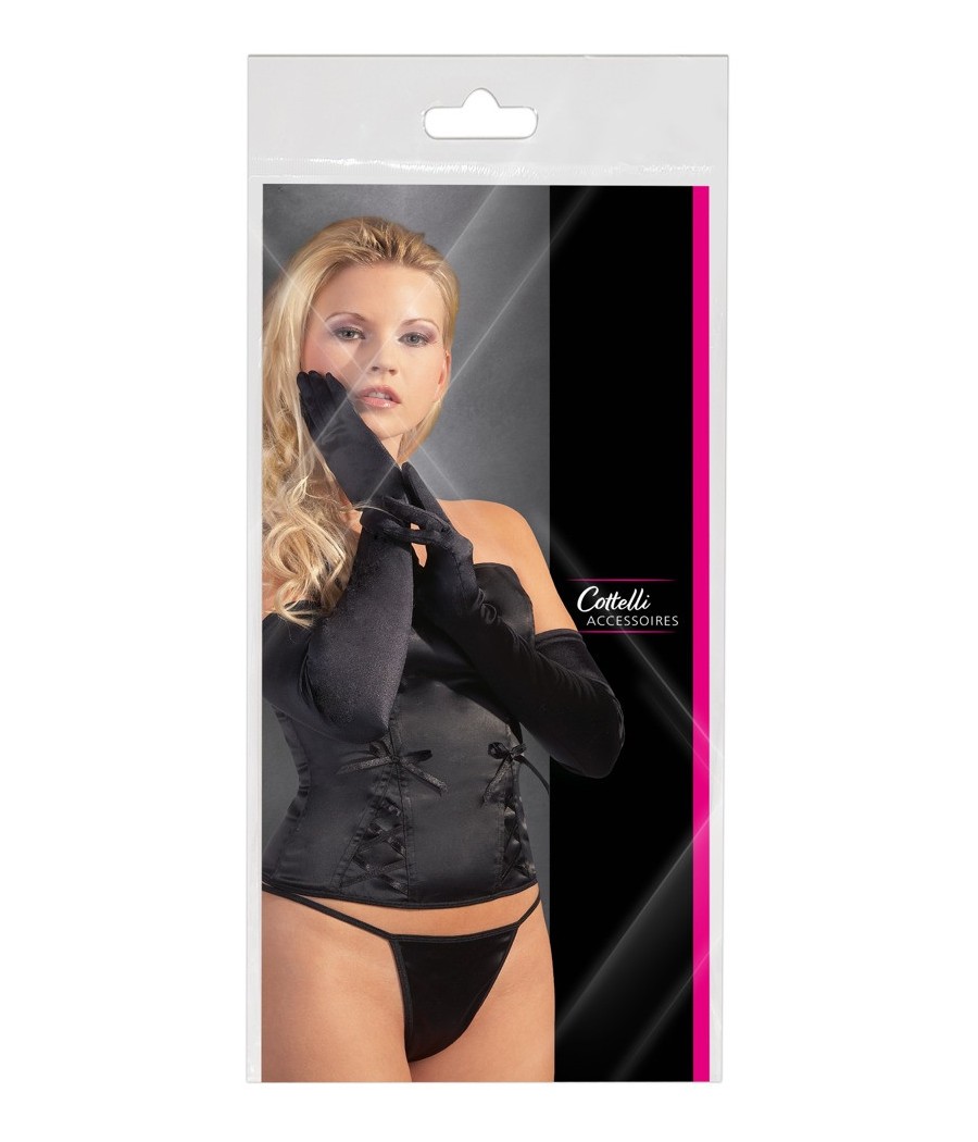 GUANTI LUNGHI IN RASO NERO - TAGLIA UNICA