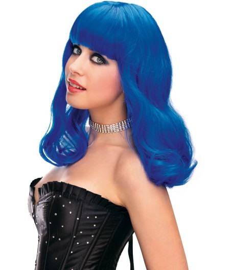 PARRUCCA BLU TAGLIO LUNGO CON FRANGIA PERRY