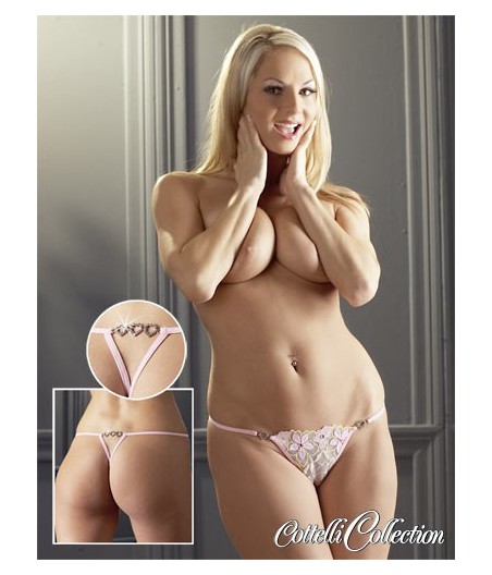 PERIZOMA ROSA IN PIZZO CON RICAMI FLOREALI