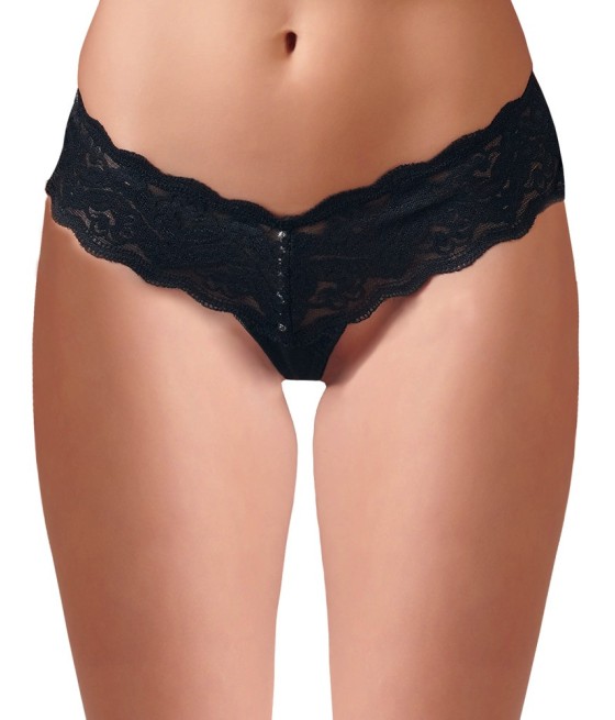 TANGA NERO IN PIZZO CON PERLINE