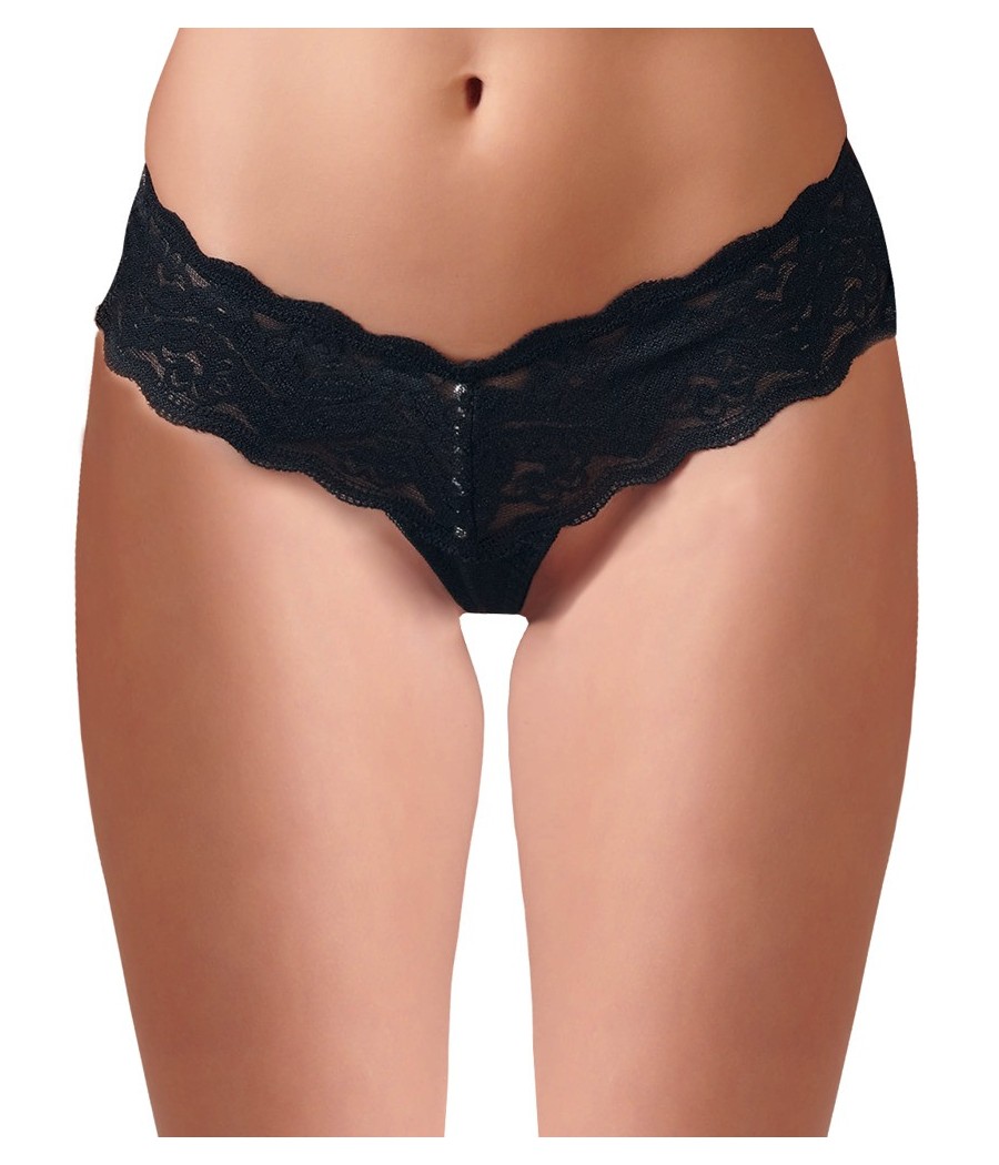 TANGA NERO IN PIZZO CON PERLINE