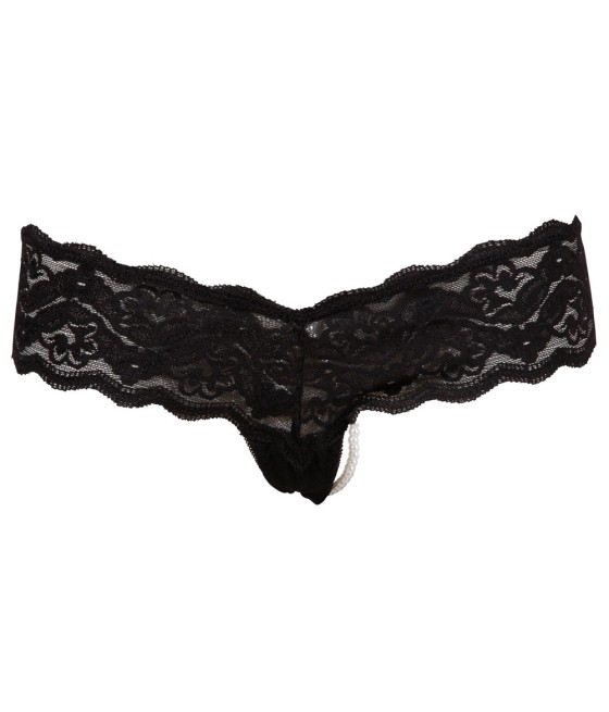 TANGA NERO IN PIZZO CON PERLINE