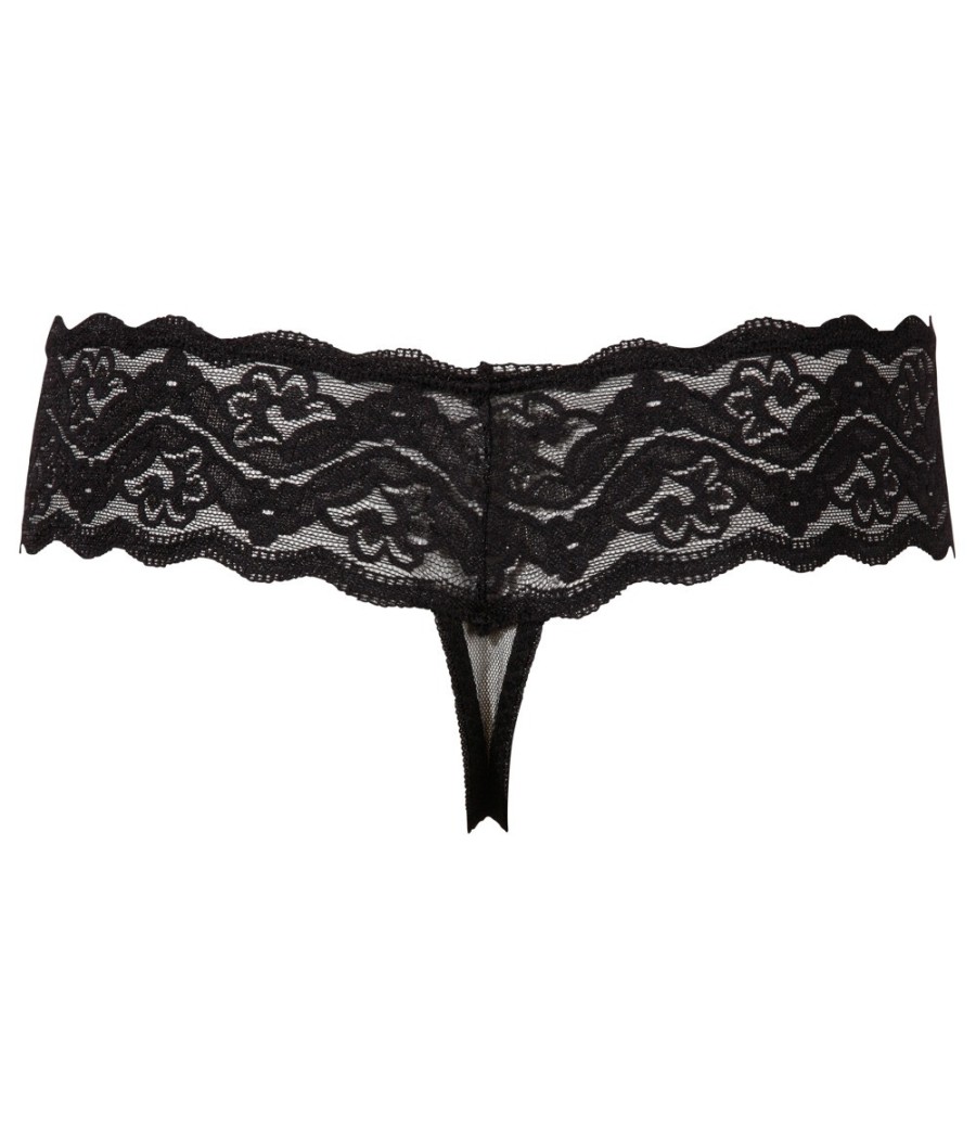 TANGA NERO IN PIZZO CON PERLINE