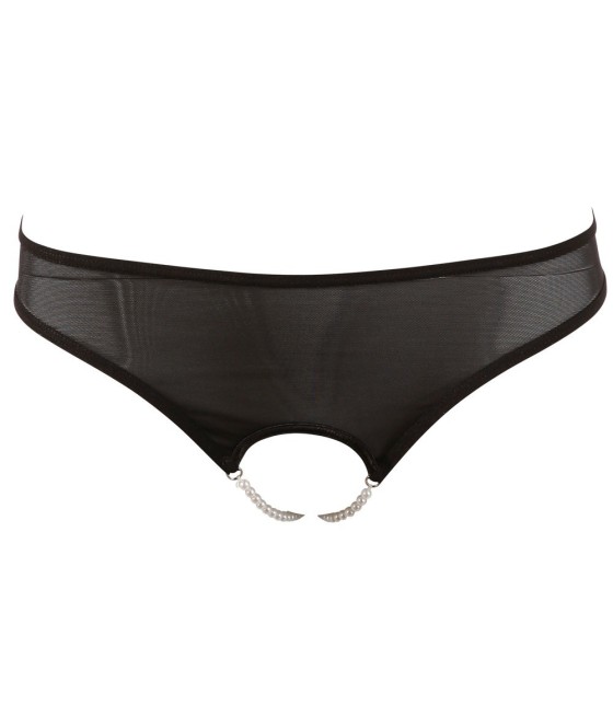 TANGA NERO CON APERTURE E PERLINE SUI GLUTEI E VAGINA