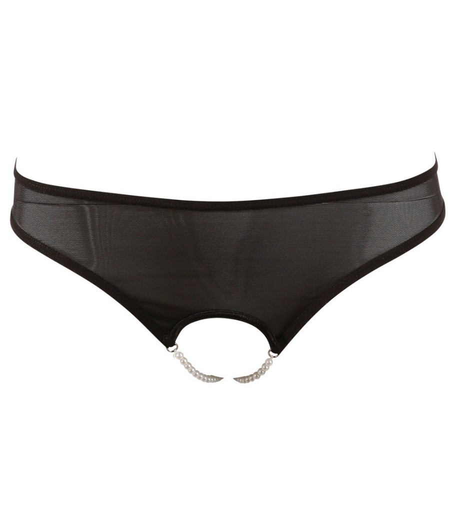 TANGA NERO CON APERTURE E PERLINE SUI GLUTEI E VAGINA