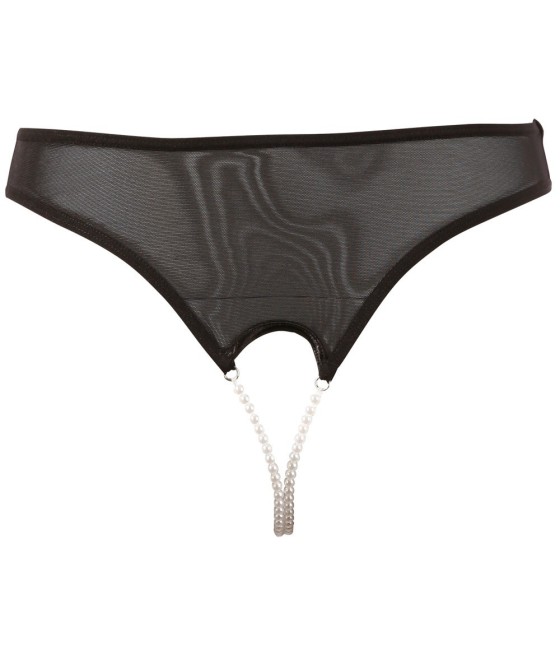 TANGA NERO CON APERTURE E PERLINE SUI GLUTEI E VAGINA