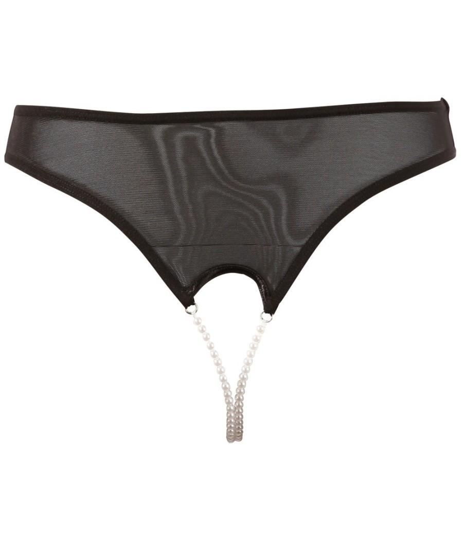 TANGA NERO CON APERTURE E PERLINE SUI GLUTEI E VAGINA