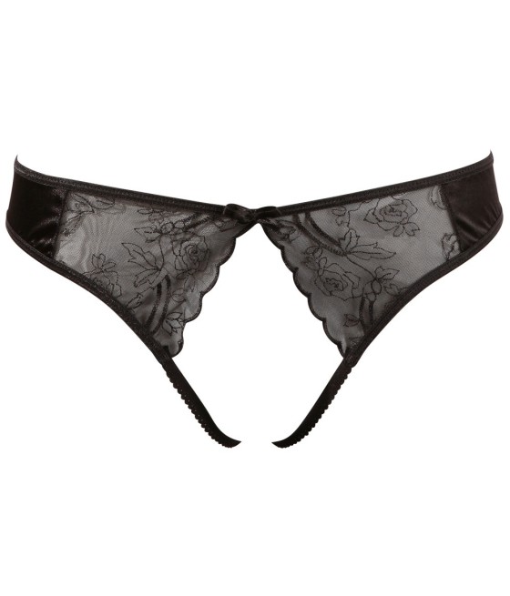 TANGA NERO IN RASO E TULLE CON APERTURA