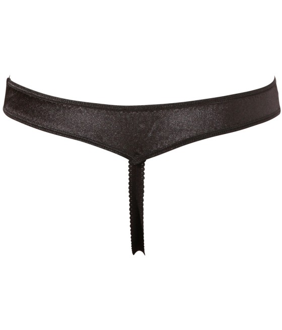 TANGA NERO IN RASO E TULLE CON APERTURA