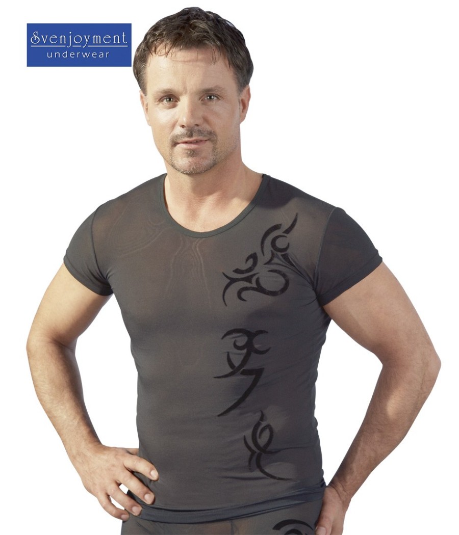 T-SHIRT IN TESSUTO SEMITRASPARENTE CON TATTOO TRIBALE