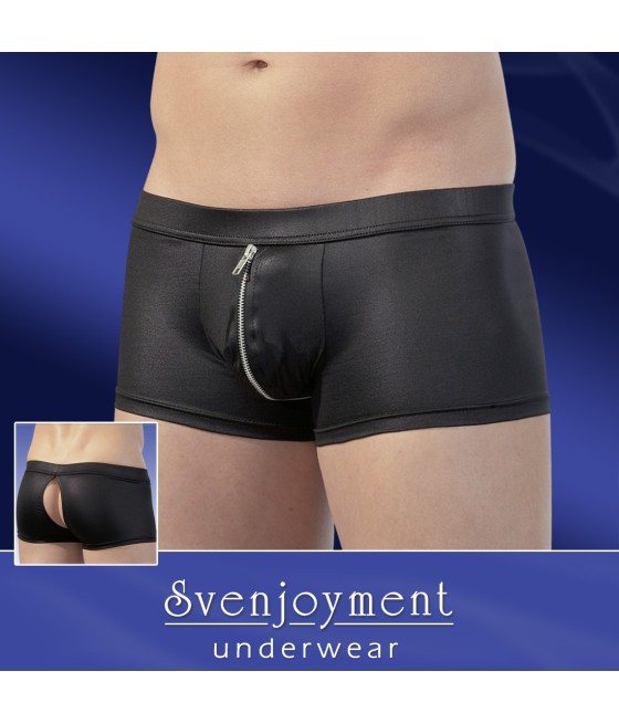 BOXER IN TESSUTO NERO CON ZIP FRONTALE ED APERTURA POSTERIORE