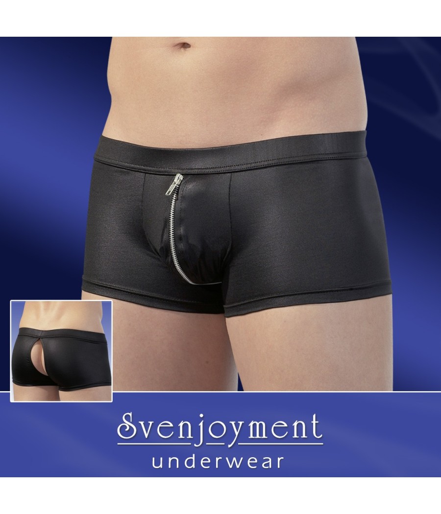 BOXER IN TESSUTO NERO CON ZIP FRONTALE ED APERTURA POSTERIORE