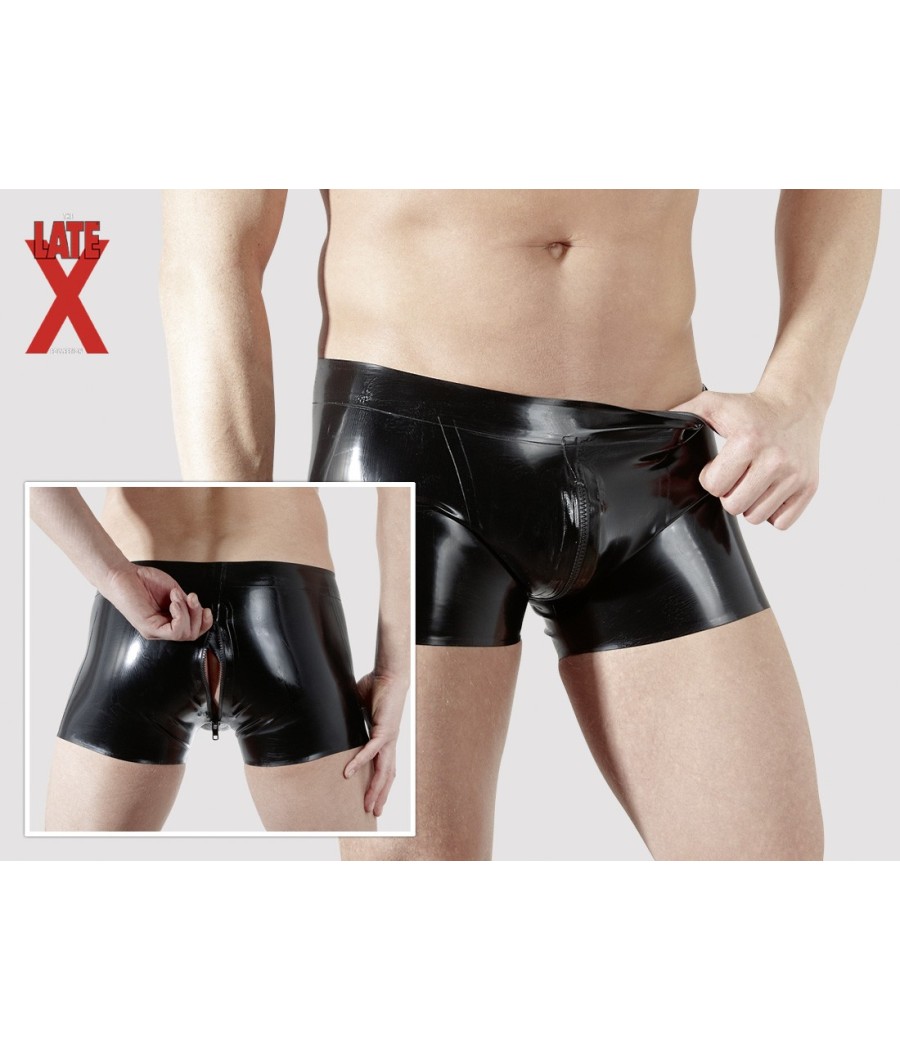 BOXER IN LATEX NERO CON CHIUSURA ZIP