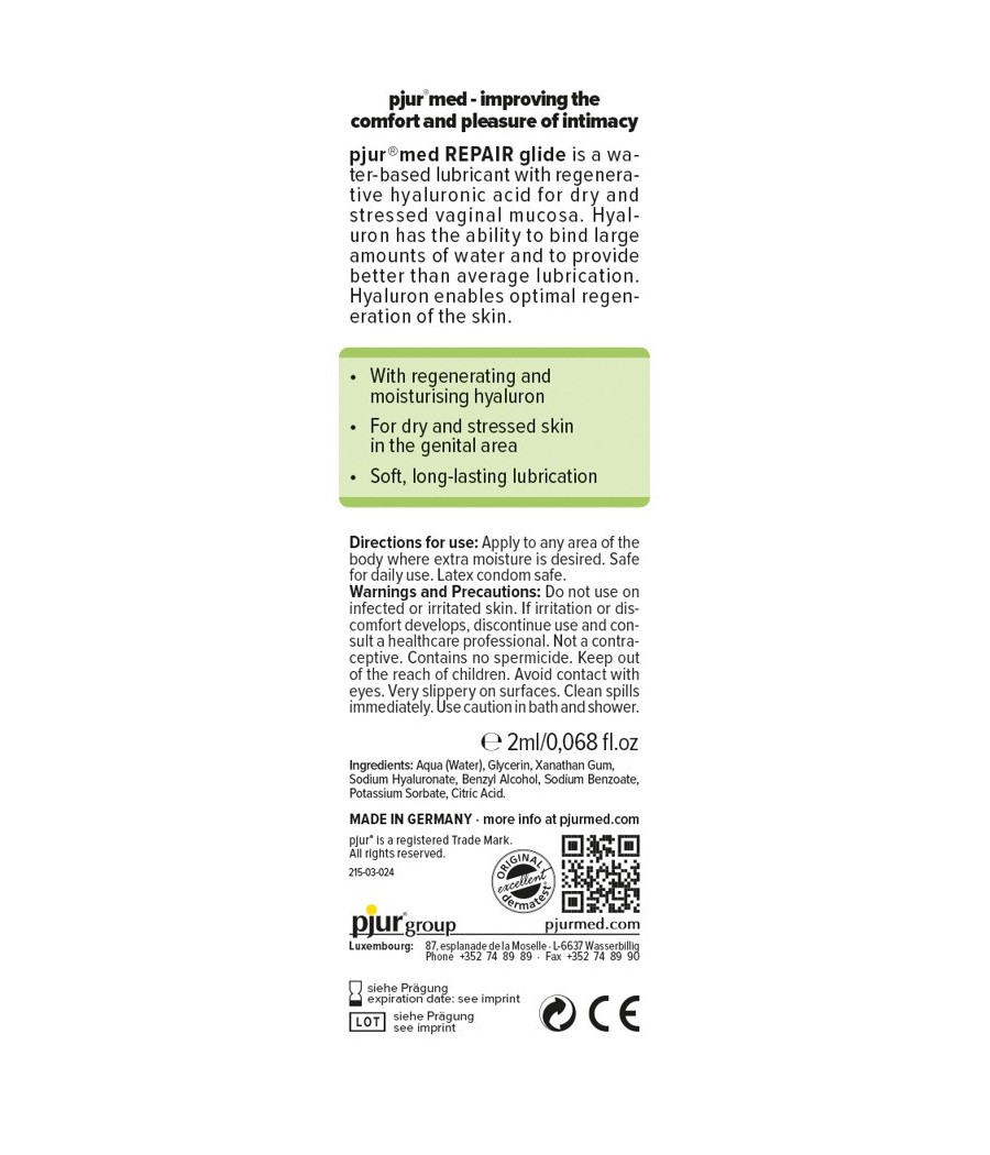 LUBRIFICANTE CON ACIDO IALURONICO PJUR MED "REPAIR GLIDE" - 100 ML