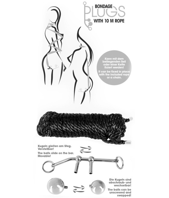 BONDAGE PLUGS CON CORDA - 10 METRI - COLORE NERO