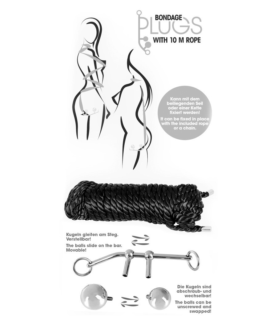 BONDAGE PLUGS CON CORDA - 10 METRI - COLORE NERO