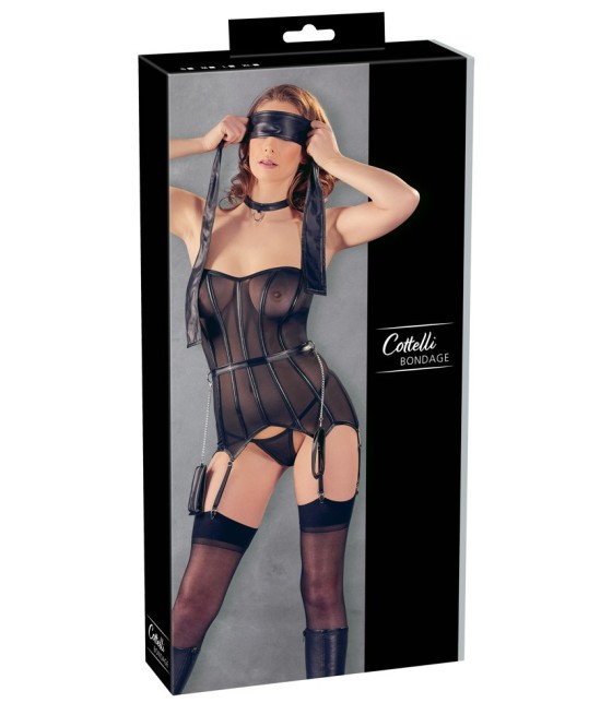 SET FETISH NERO CON CORPETTO TRASPARENTE E ACCESSORI  - COTTELLI BONDAGE