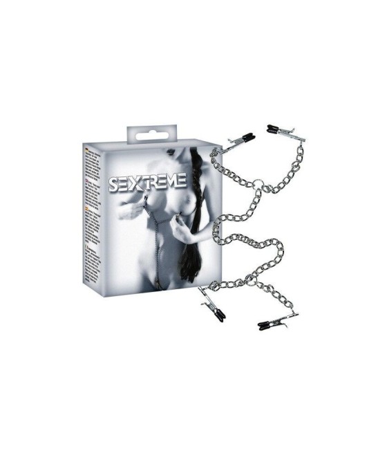 Catenella con pinze per capezzoli e vagina- Briglie con morsetti