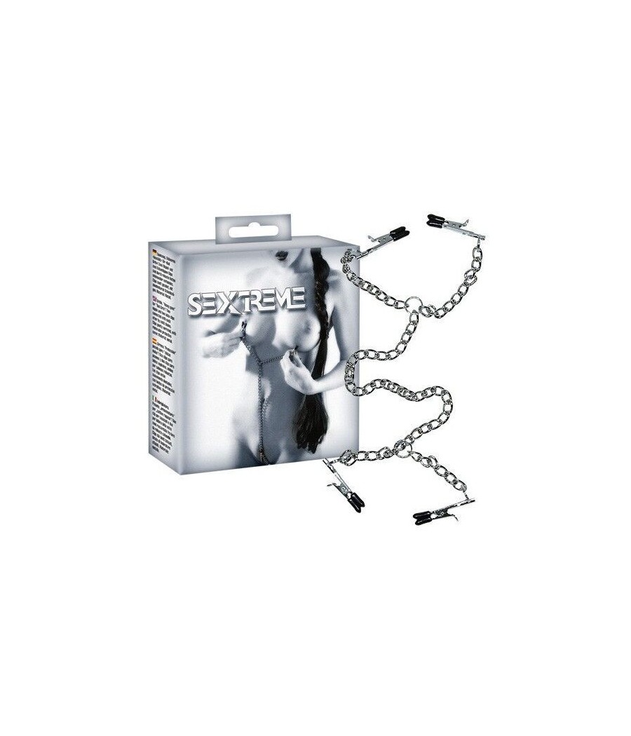 Catenella con pinze per capezzoli e vagina- Briglie con morsetti