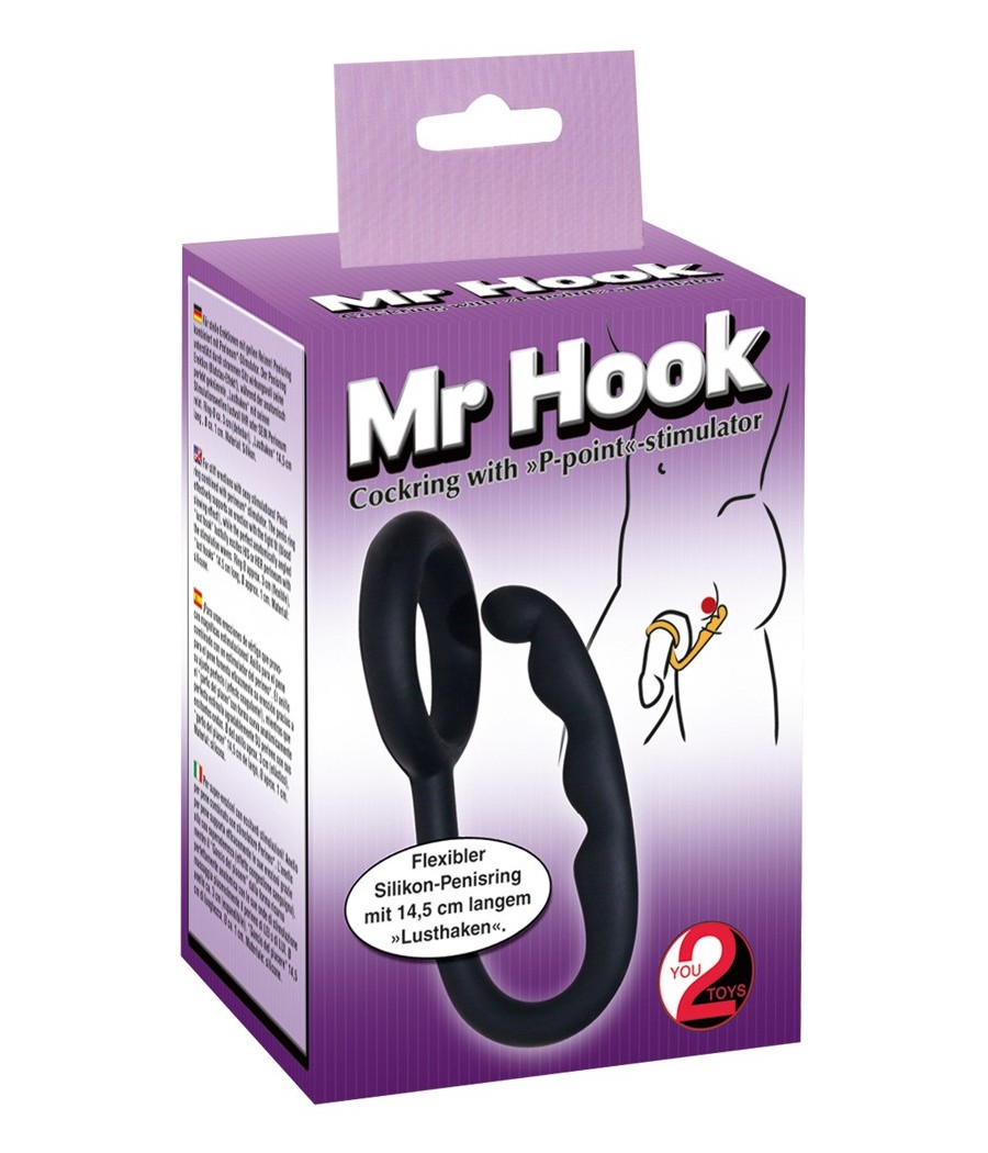 ANELLO FALLICO CON GANCIO PER STIMOLAZIONE PERINEO "P-POINT" NERO