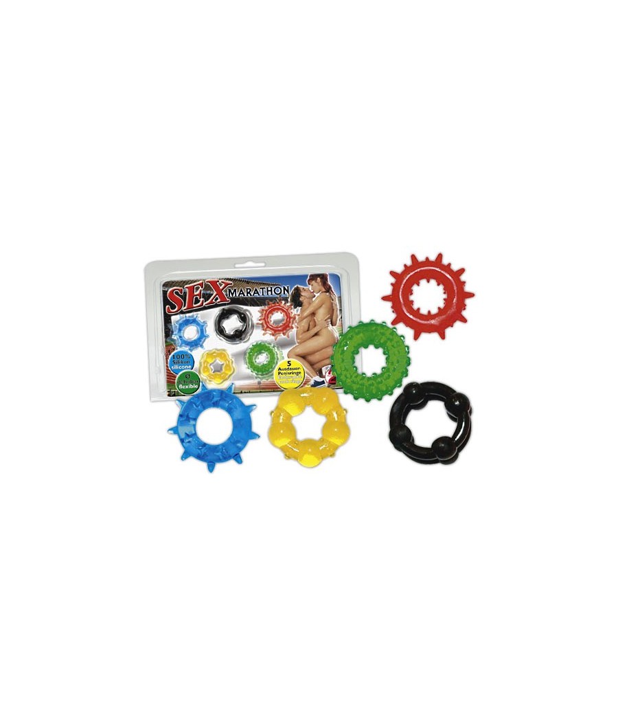 SET 5 ANELLI FALLICI DIFFERENTI "VALUE PACK" COLORI VARI