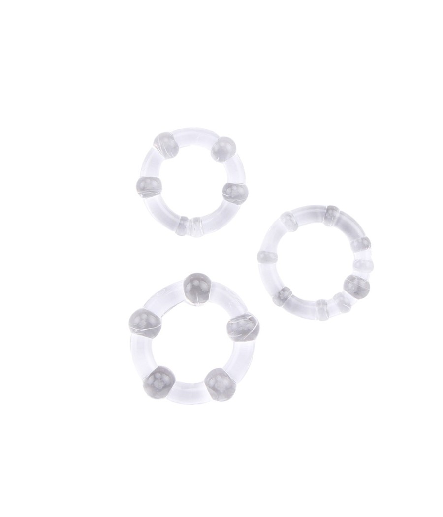 SET 3 ANELLI FALLICI CON RILIEVI STIMOLANTI "BEADED COCKRINGS" TRASPARENTI