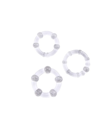 SET 3 ANELLI FALLICI CON RILIEVI STIMOLANTI BEADED COCKRINGS TRASPARENTI