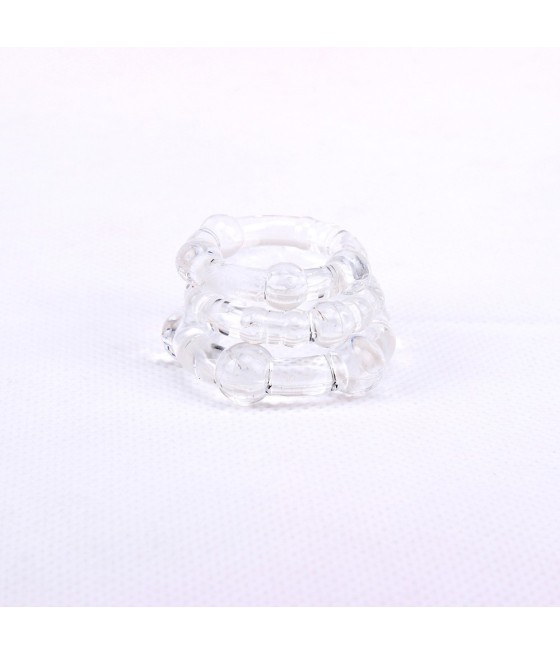 SET 3 ANELLI FALLICI CON RILIEVI STIMOLANTI "BEADED COCKRINGS" TRASPARENTI