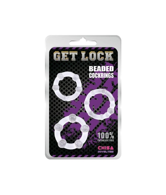 SET 3 ANELLI FALLICI CON RILIEVI STIMOLANTI "BEADED COCKRINGS" TRASPARENTI