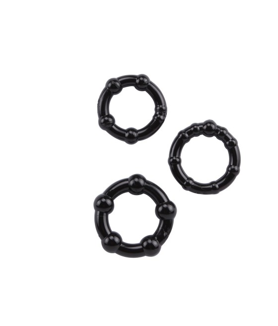 SET 3 ANELLI FALLICI CON RILIEVI STIMOLANTI "BEADED COCKRINGS" NERI