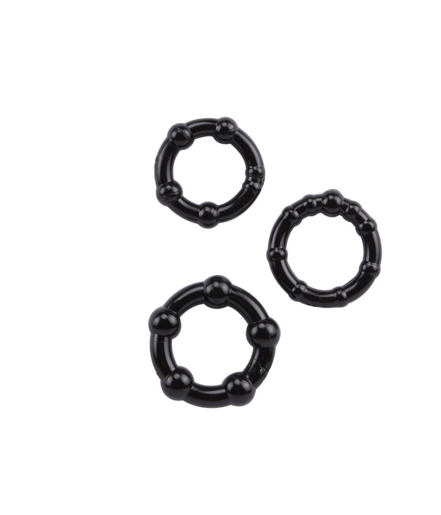 SET 3 ANELLI FALLICI CON RILIEVI STIMOLANTI "BEADED COCKRINGS" NERI