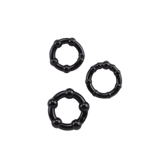 SET 3 ANELLI FALLICI CON RILIEVI STIMOLANTI BEADED COCKRINGS NERI