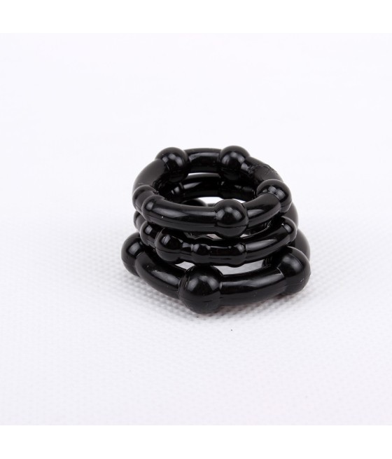 SET 3 ANELLI FALLICI CON RILIEVI STIMOLANTI "BEADED COCKRINGS" NERI