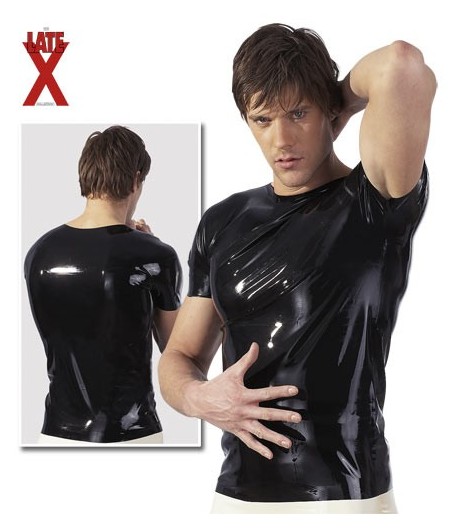 MAGLIA A MANICHE CORTE IN LATEX NERO