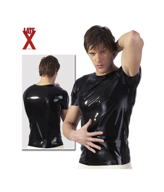 MAGLIA A MANICHE CORTE IN LATEX NERO