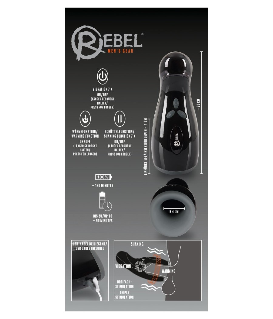 Masturbatore Rebel con funzione Riscaldamento e Movimento Su e Giu